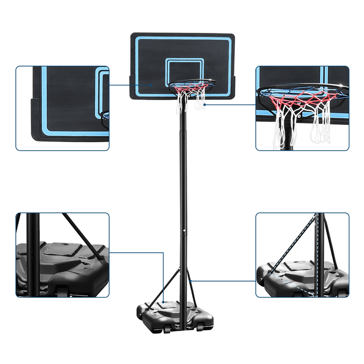 [US Direct] 2.03-3.05M Adjustable Basketball Hoops Portable Backboard Stand Basketball System Kids Adult Game Garden Patio Outdoor - MRSLM