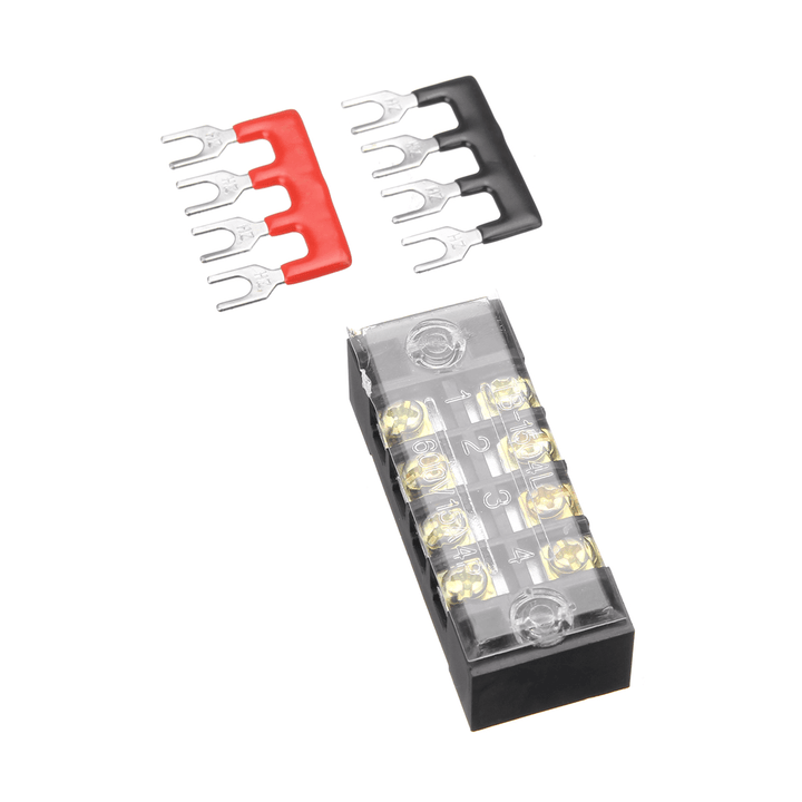 600V 15A Dual Rows 4 Position Screw Terminal Strip Red/Black Pre Insulated Terminal Block Strip - MRSLM