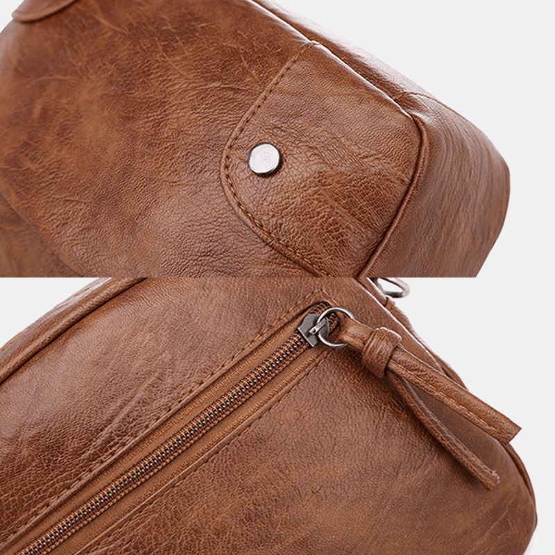 Women PU Leather Multi-Pocket Retro Fashion 6.3 Inch Phone Bag Soft Crossbody Bags Shoulder Bag - MRSLM