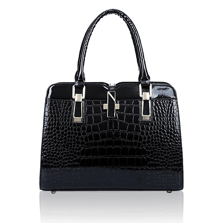 Women Crocodile Pattern Handbags Patent Leather Tote Shoulder Bags Crossbody Bags - MRSLM