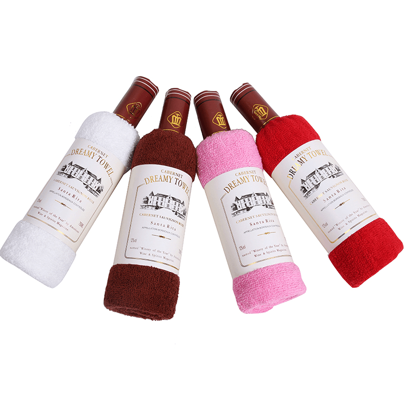 34X72Cm Boxed Cotton Absorbent Wine Shape Towel Festival Valentine Weeding Gift Party Decor - MRSLM