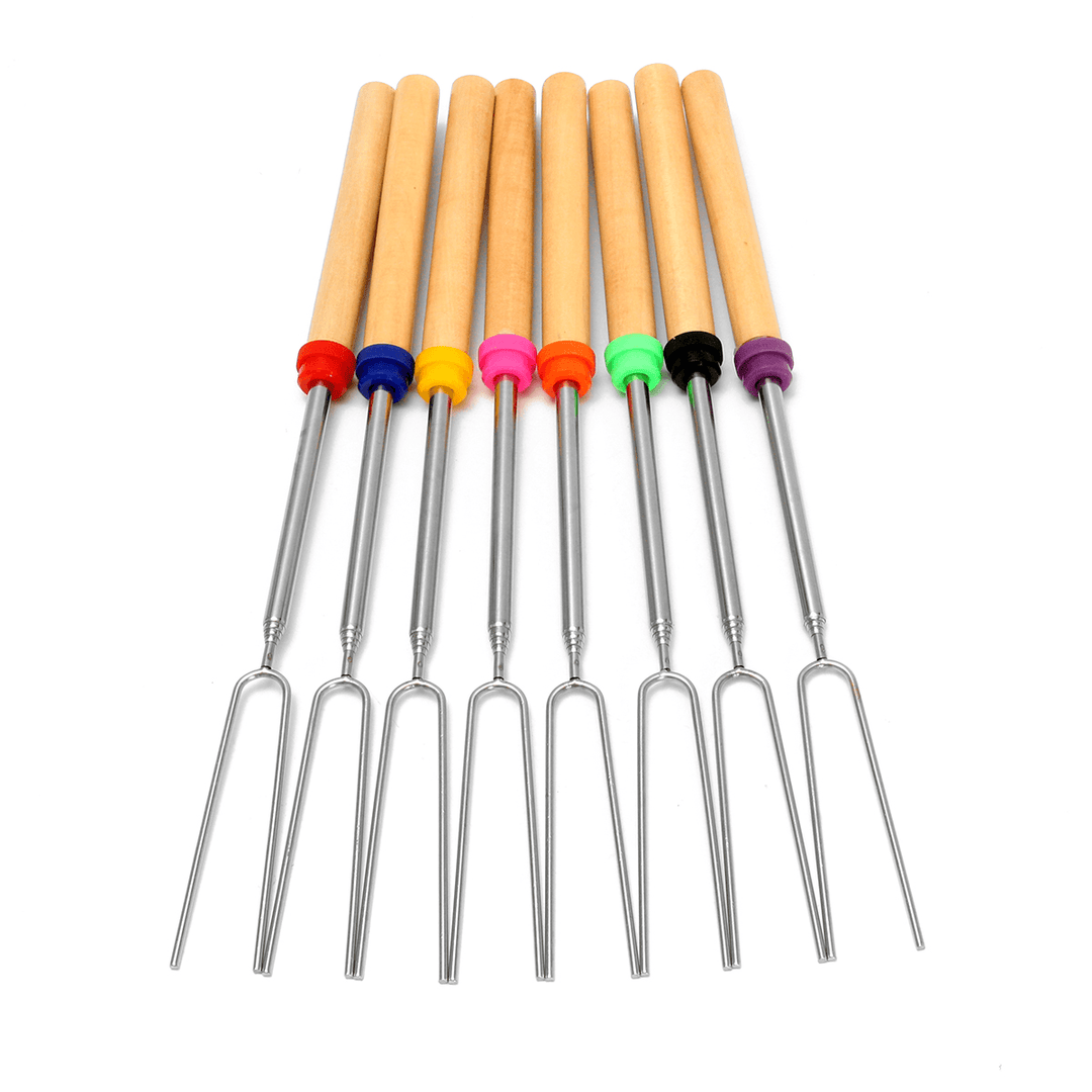 8 Pieces 32-Inch Colorful Telescopic Roasting Marshmallow Barbecue Skewers BBQ Stick Fork BBQ Tools - MRSLM