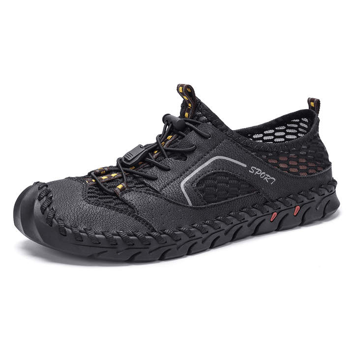 Men Hand Stitching Breathable Mesh Slip Resistant Soft Casual Shoes - MRSLM
