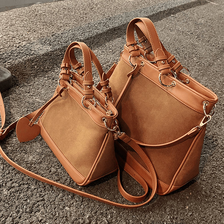 Women Frosted Large Capacity Handbag Tote Vintage PU Leather Suede Patchwork Crossbody Bag Shoulder Bag - MRSLM