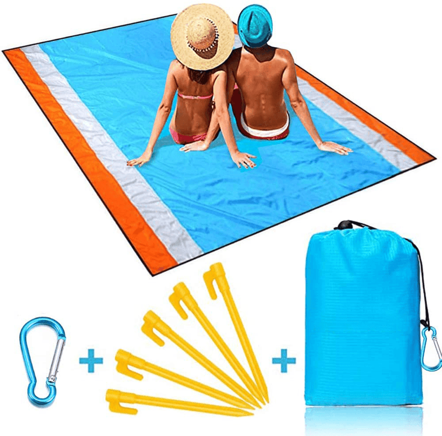 200X210Cm Beach Blanket Sand Proof Waterproof 1-6 Persons Folding Picnic Mat for Camping Travel with Ground Nail Carabiner - MRSLM