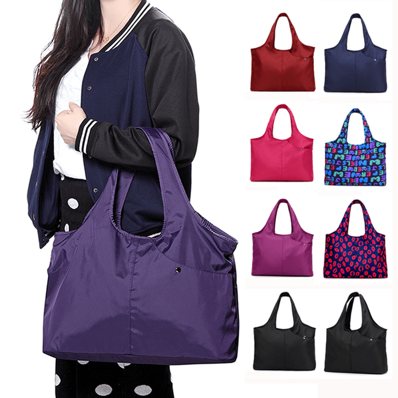 Women Nylon Handbag Solid Tote Bag Multi Pocket Shopping Bag - MRSLM