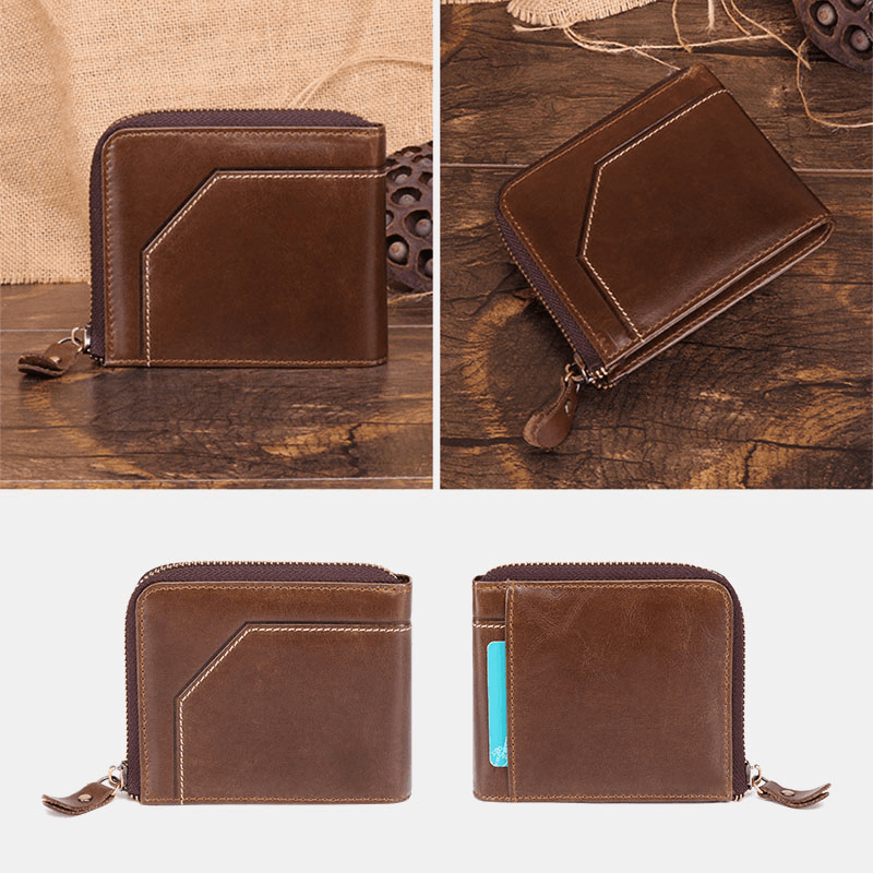 Men First Layer Cowhide Bifold 12 Card Slot Card Case RFID Anti-Magnetic Wallet - MRSLM