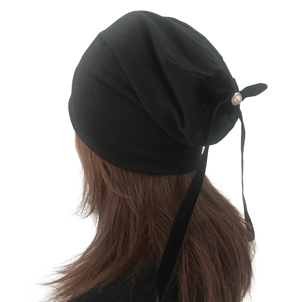 Women Summer Plain Color Turban Hat Casual Bow Skullcap Beanie Caps - MRSLM