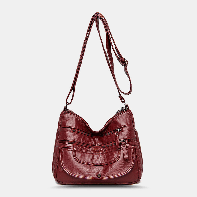 Women PU Leather Large Capacity Multi-Pocket Casual Crossbody Bags Shoulder Bag - MRSLM