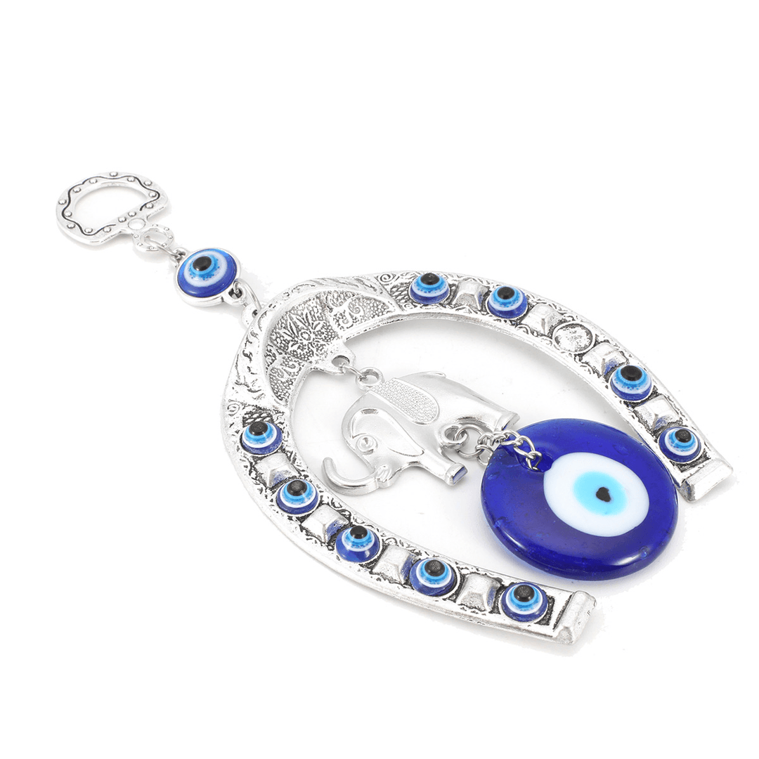 Turkish Blue Evil Eye Horseshoe with Elephant and Ribbon Wall Hanging Decorations ☆ - MRSLM