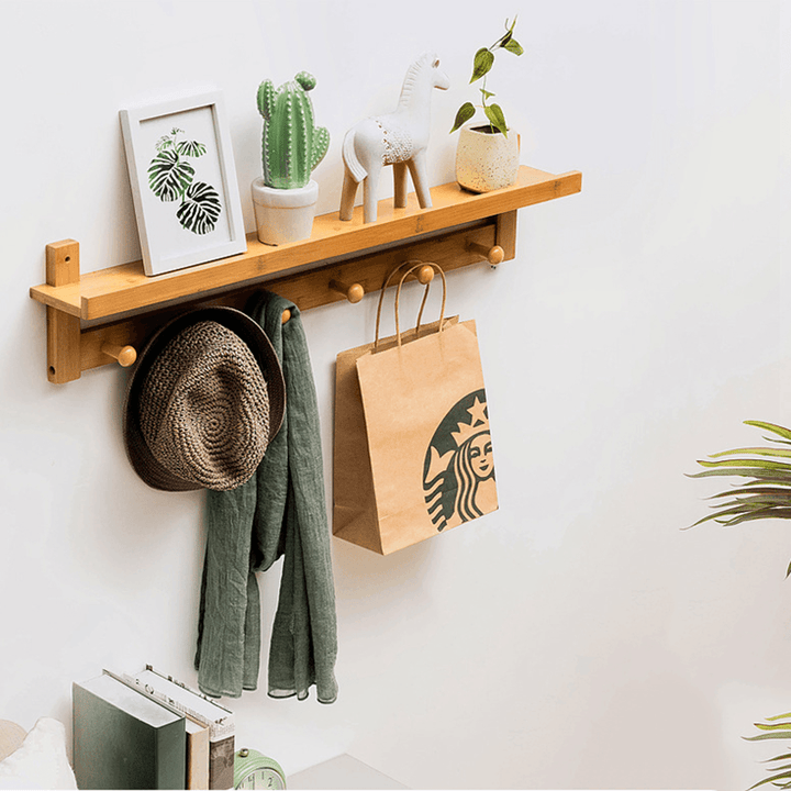 3/4/5/6 Hook Rack Wall Mount Hanger Key Coat Hat Holder Wooden Bamboo Organiser - MRSLM