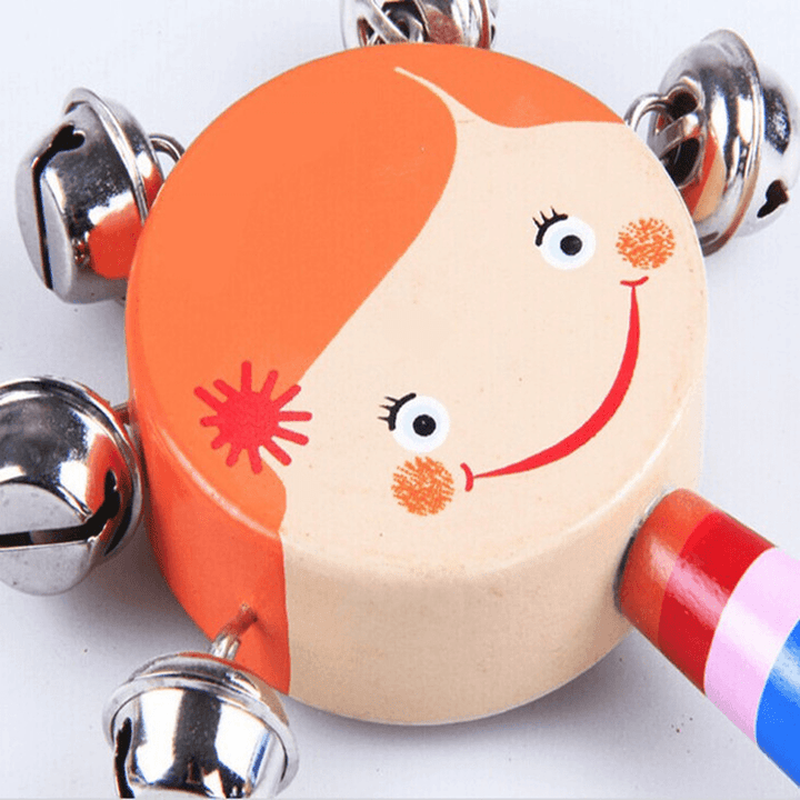 Wooden Cartoon Smiling Face Rattle Wooden Baby Rattle Bed Bell Early Education Bell - MRSLM