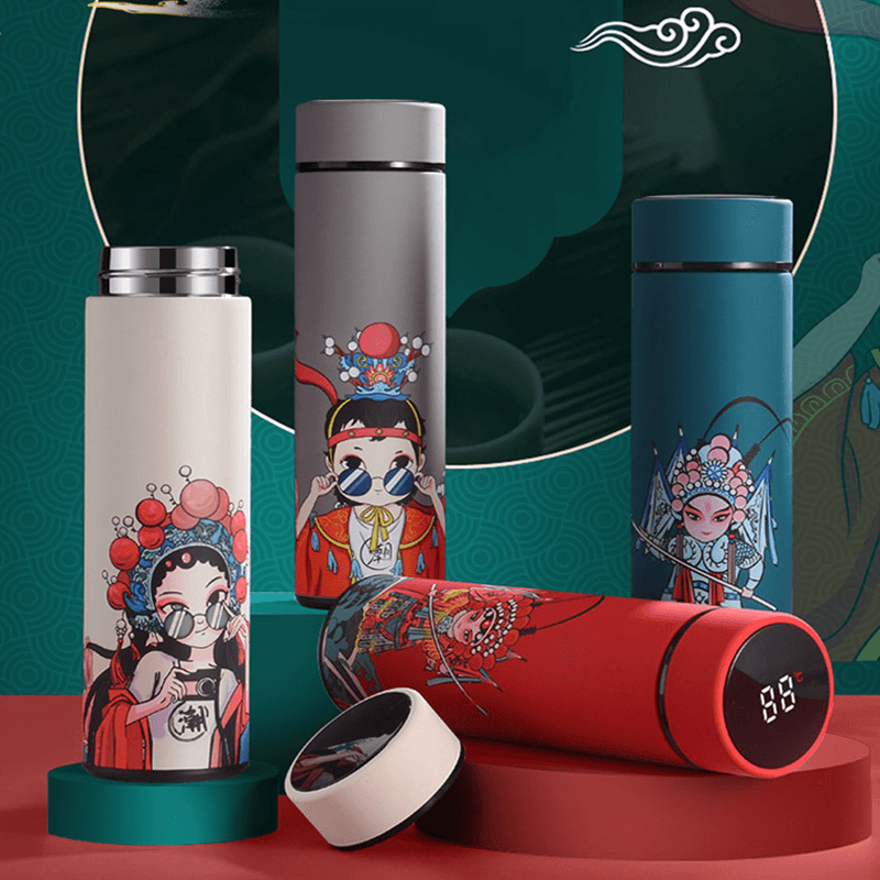 Ipree® 500ML Intelligent Thermos Cup 304 Stainless Steel Creative Chinese Style Portable Water Bottle Companion Gift - MRSLM