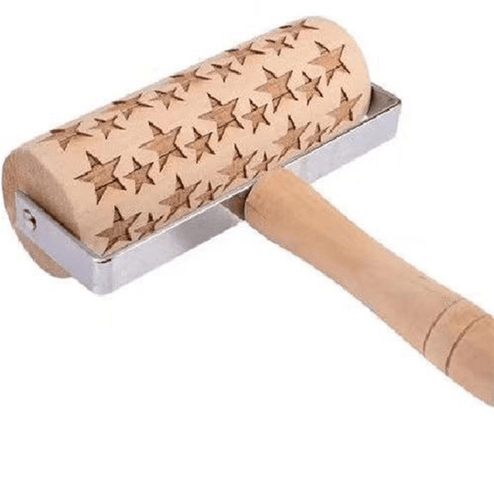 Push-Style Christmas Printed Embossing Rolling Pin Cookie Dough Stick Tool Baking Noodle Cake Engraved Roller - MRSLM