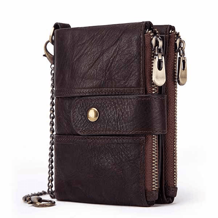 GZCZ Men RFID Genuine Leather Double Zipper Wallet - MRSLM