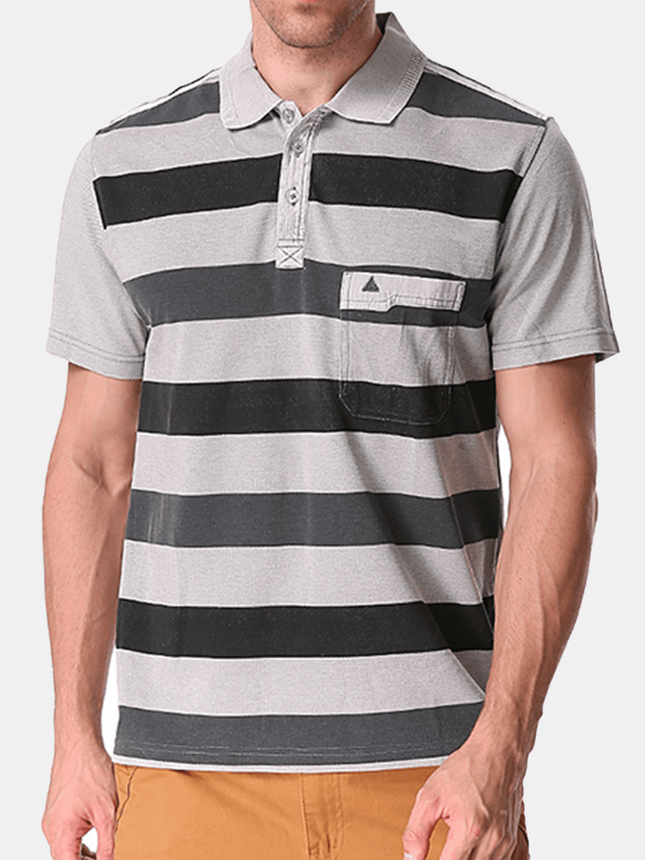 Men'S Striped Printed Soft Cotton T-Shirts Casual Turn-Down Collar Golf Shirt - MRSLM