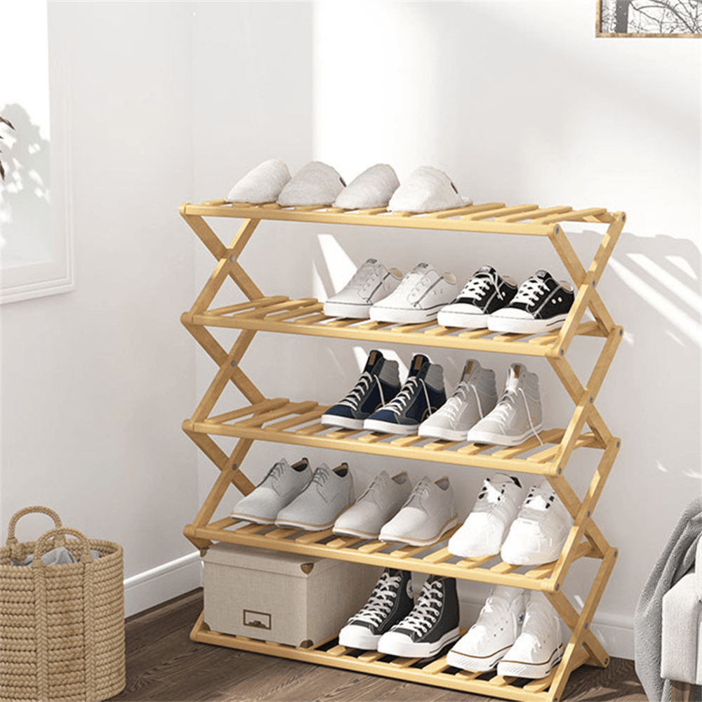 Install Free High Quality Bamboo Material Shoe Rack Strong Bearing Lapel Design Folding Easy to Carry - MRSLM