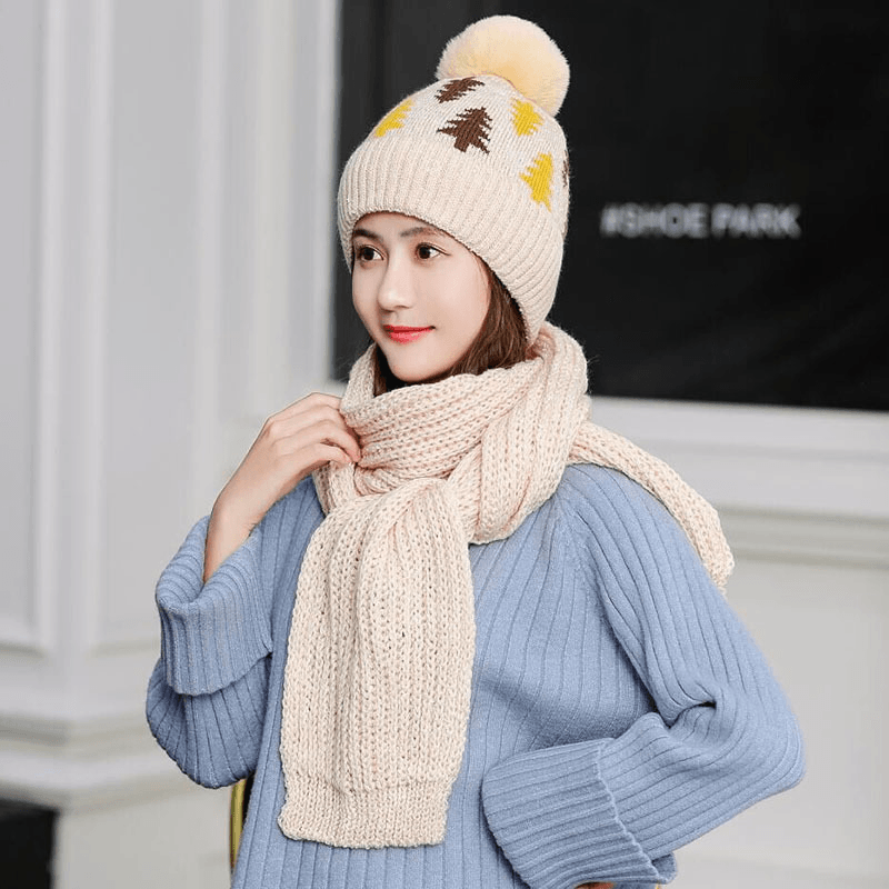 Thickening Christmas Wool Hat Wool Knit Hat Scarf Set - MRSLM