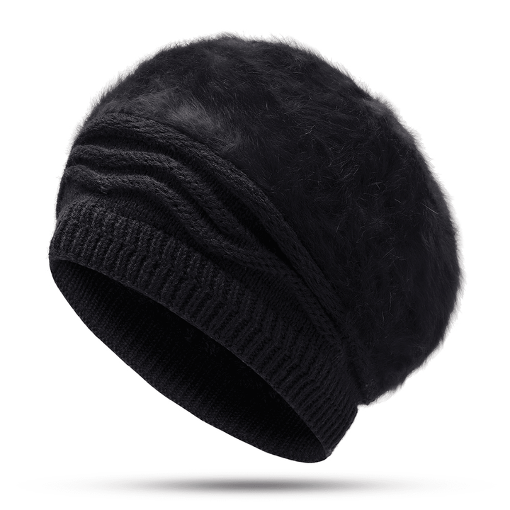 Women Vintage Artificial Rabbit Fur Knit Hat Ski Beanie Cap - MRSLM