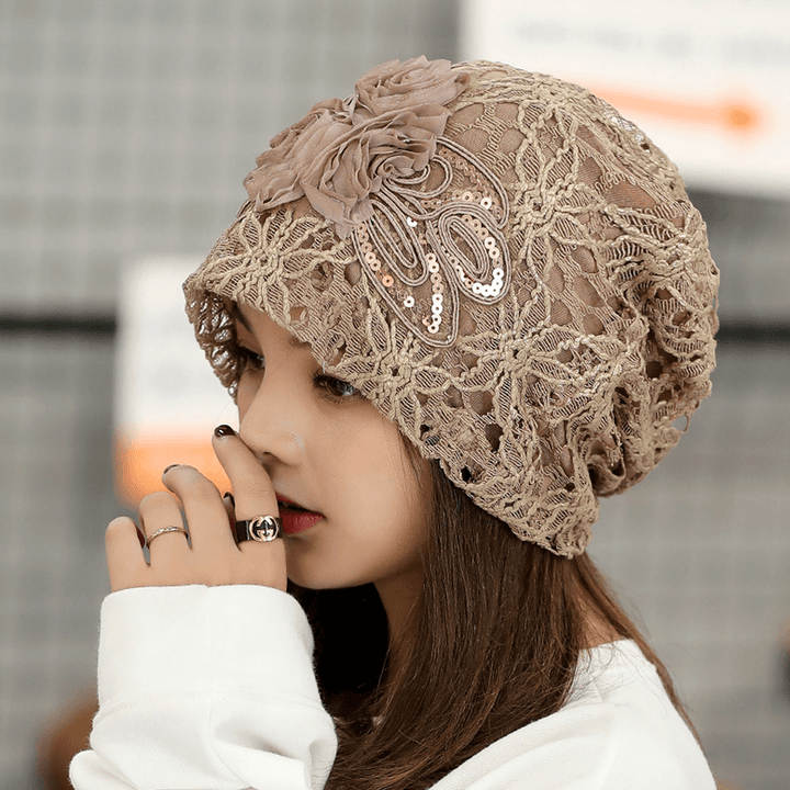 Knitting Cutout Caps Flowers Beanie Embossed - MRSLM