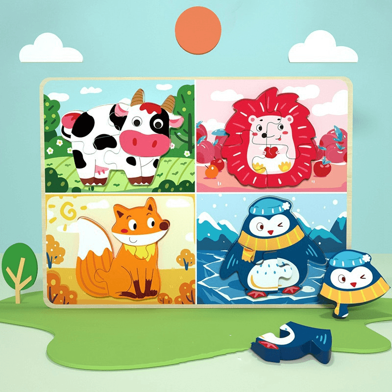 3D Puzzles Cartoon Animals Montessori Wooden Puzzles Hand Grab Boards Tangram Jigsaw Educational Toy - MRSLM