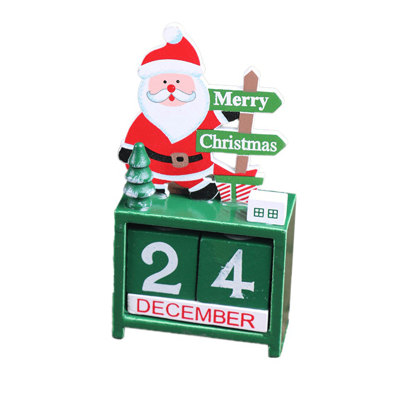 Christmas Advent Countdown Calendar Wooden Santa Claus Snowman Reindeer Pattern with Painted Blocks Holiday Home Decorations - MRSLM