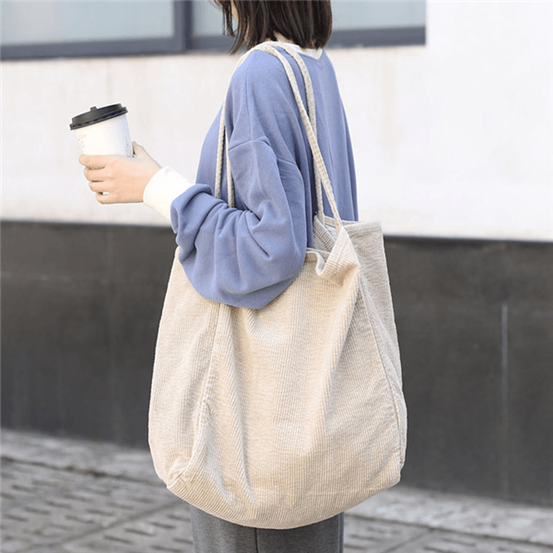 Women Corduroy Vintage Large-Capacity Shopping Bag Shoulder Bag Handbag - MRSLM
