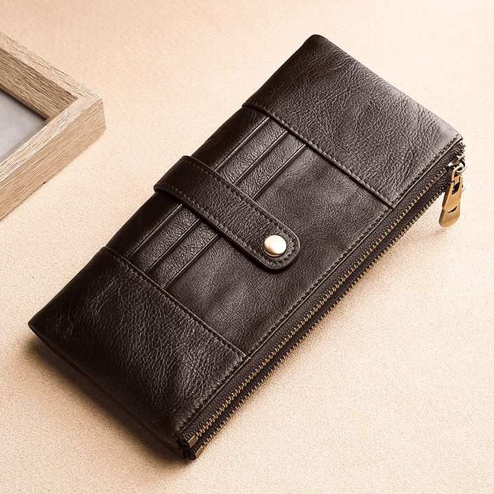 Men Genuine Leather RFID Blocking Vinatge Purse Phone Bag - MRSLM