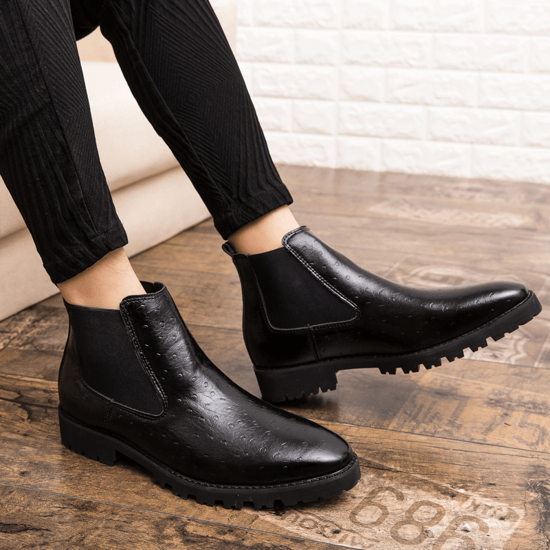 Men Vintage Elastic Slip-On Business Leather Ankle Chelsea Boots - MRSLM