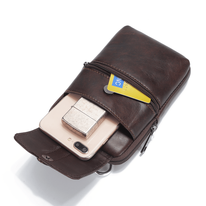 Ekphero Men Cowhide Phone Bag Waist Bag Vintage Belt Bag - MRSLM