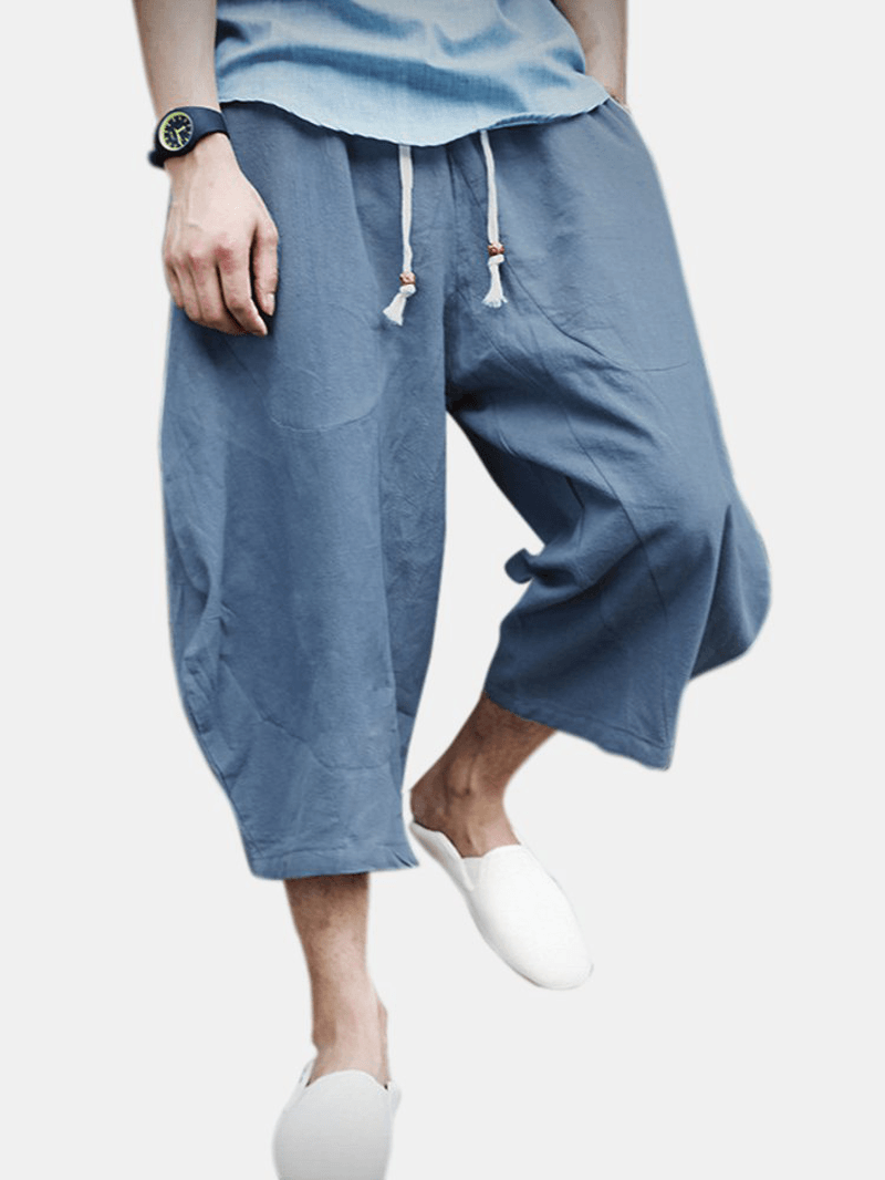 Mens Vintage Chinese Style Linen Casual Loose Baggy Pants - MRSLM