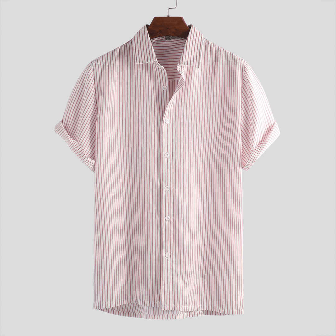 Men Stripe Short Sleeve Turn down Collar Shirts - MRSLM