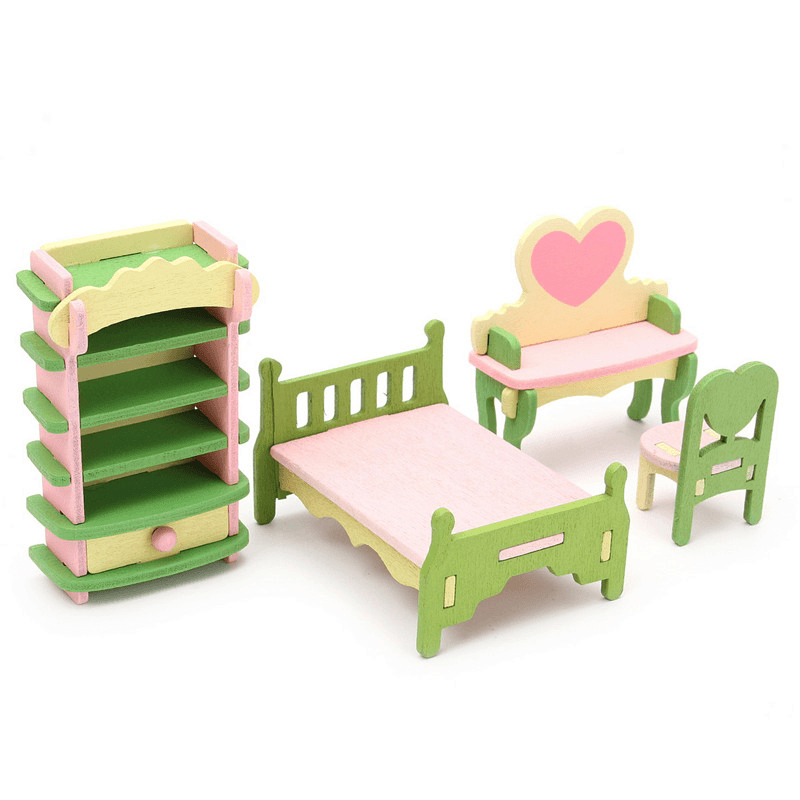 Wooden Furniture Set Doll House Miniature Room Accessories Kids Pretend Play Toy Gift Decor - MRSLM