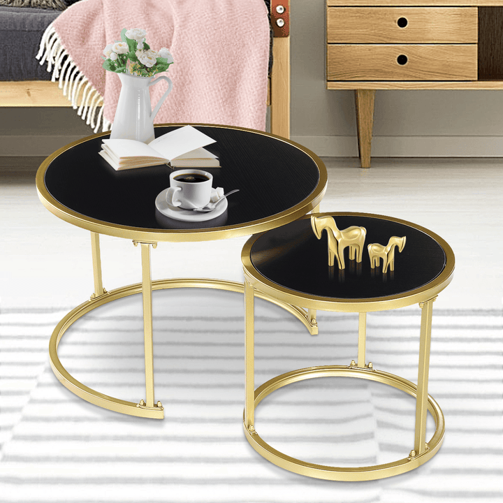 Imitate Marble Nested Coffee Table Set round Metal Frame Side Bedside Table Small Laptop Desk - MRSLM