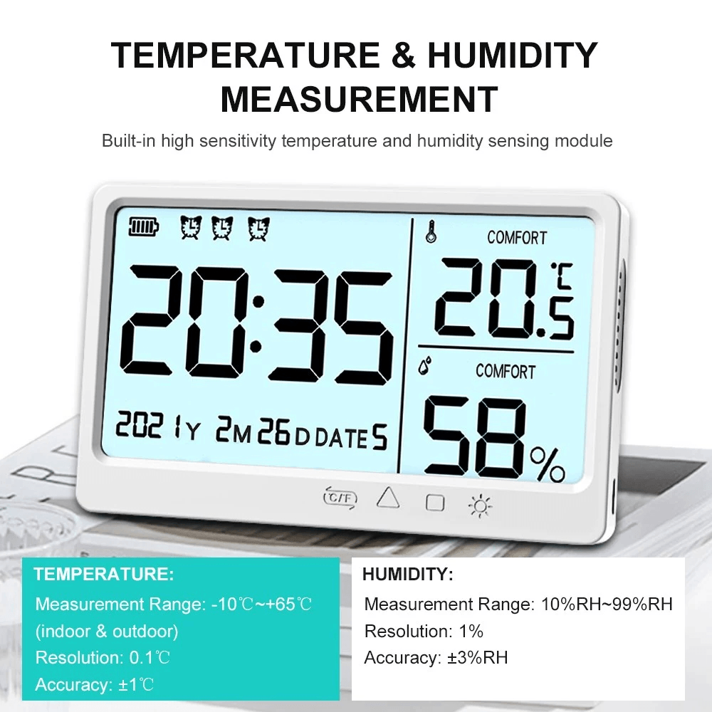 Multifunctional Temperature and Humidity Meter High Precision Thermo-Hygrometer with LCD Screen Backlight - MRSLM