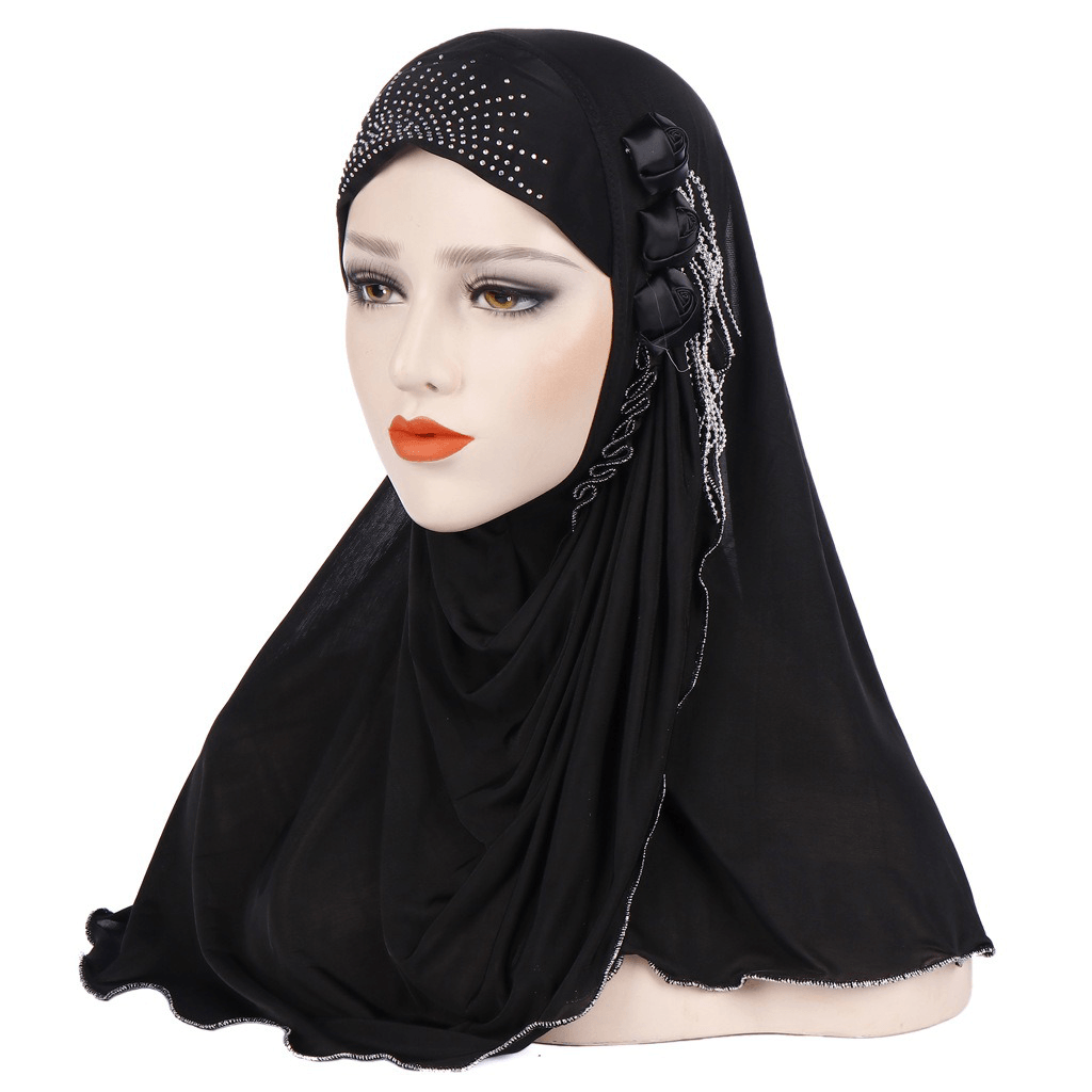 Women New Ice Silk Side Three Flower Tassels Arabian Hat Arab Wrap Scarf Turban Hat - MRSLM