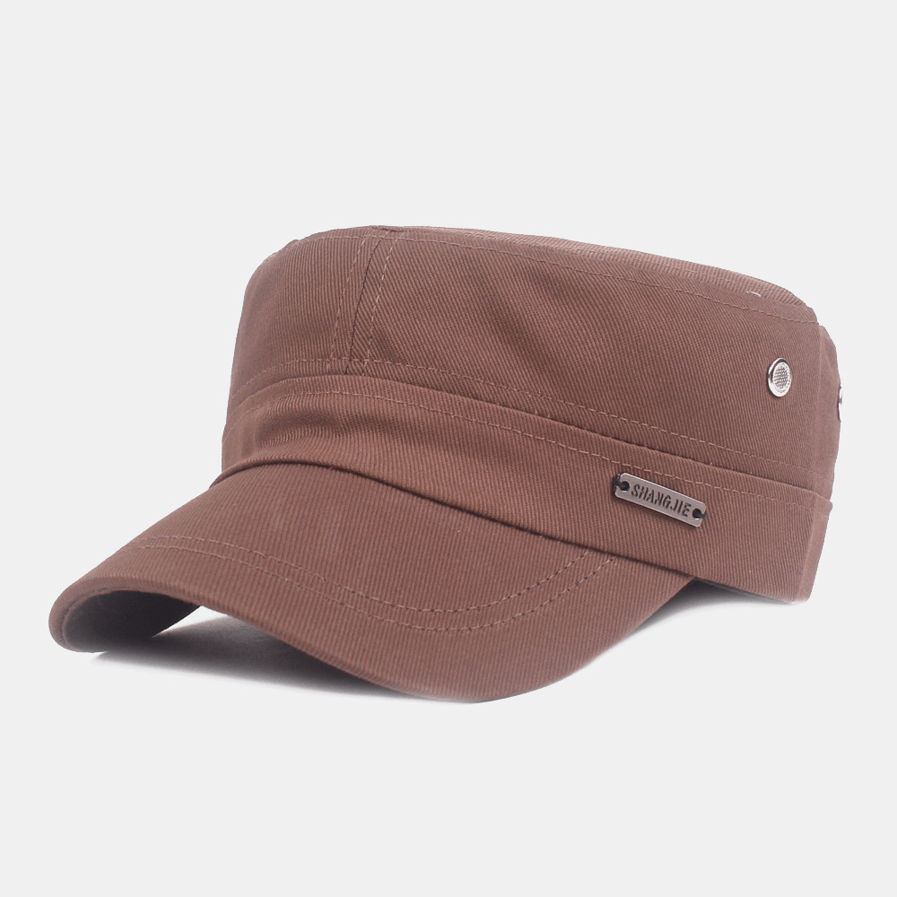 Men Cotton Metal Label Adjustable Military Cap Outdoor Casual Sunshade Breathable Flat Top Cap Cadet Cap - MRSLM