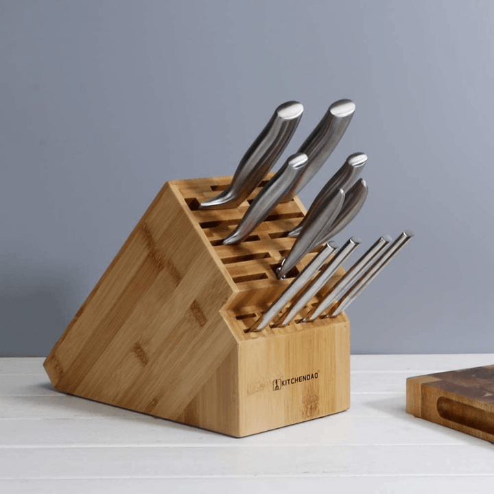 KITCHENDAO 20-Hole Wood Oblique Insert Kitchen Steak Knife Utensil Holder Knife Storage Drier Tool - MRSLM