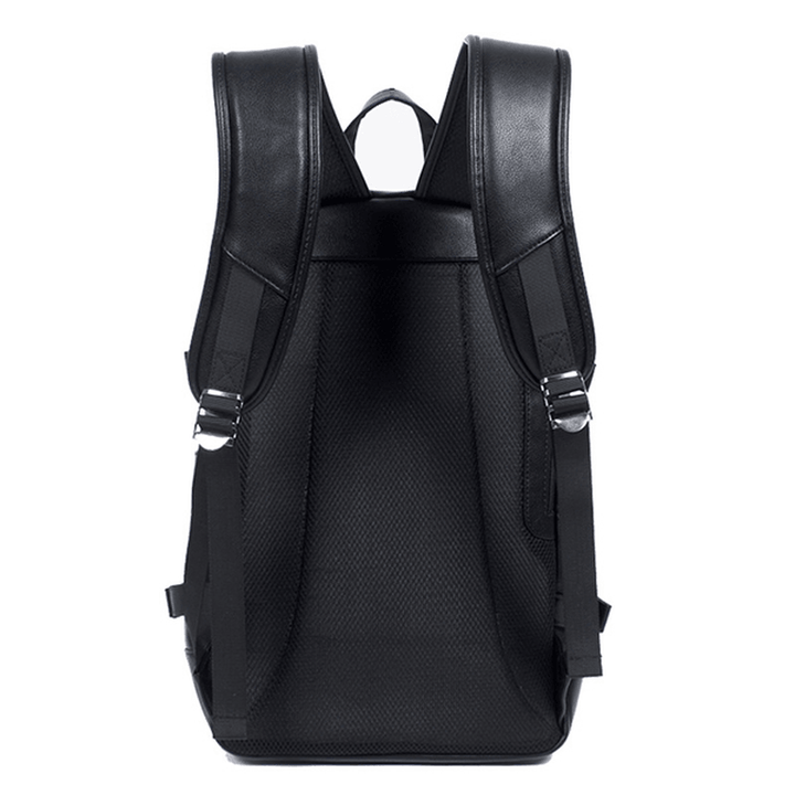 MK Men Faux Leather Fashion Leisure Backpack USB Charging Travel Bag - MRSLM