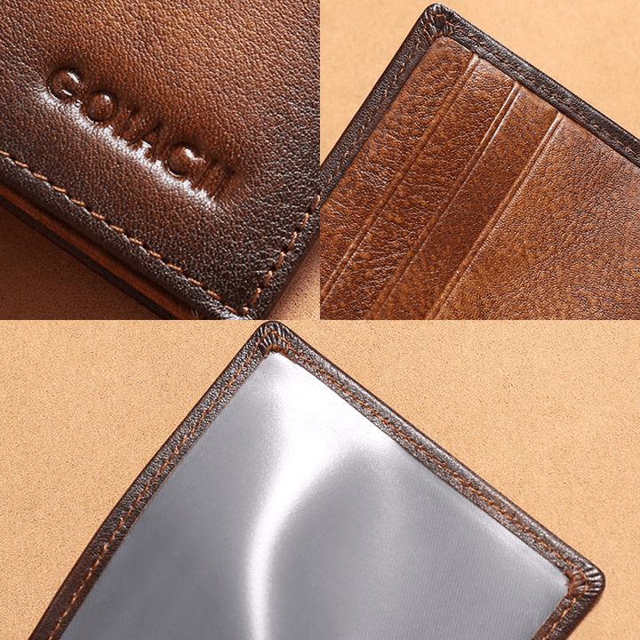 Men Genuine Leather RFID Anti-Theft Multifunction Retro Large Capacity Foldable Card Holder Bag - MRSLM
