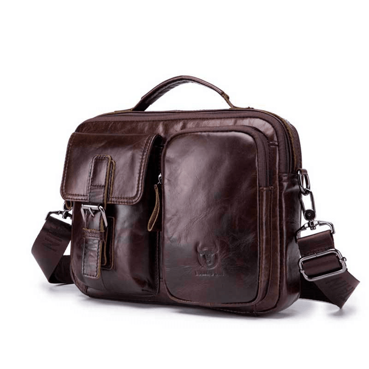 Men Genuine Leather Briefcase Shoulder Bag Business Travel Messenger Crossbody Laptop Handbag - MRSLM