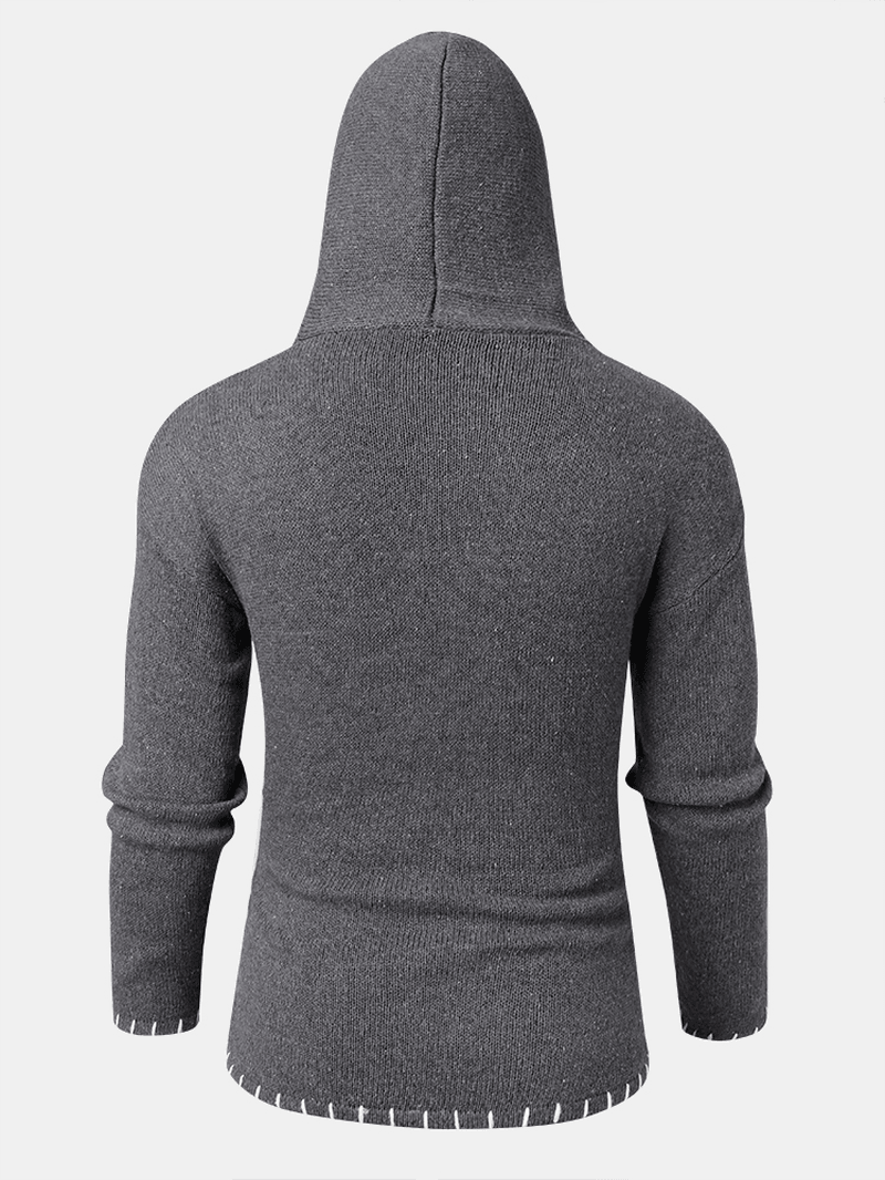 Mens Contrast Color Long Sleeve Pocket Vintage Knitted Hooded Sweaters - MRSLM