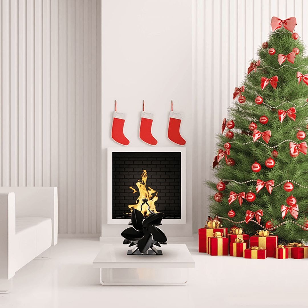 5 Blades Christmas Tree Shape Stove Fan Heat Powered Wood Burner Fireplace Fan - MRSLM