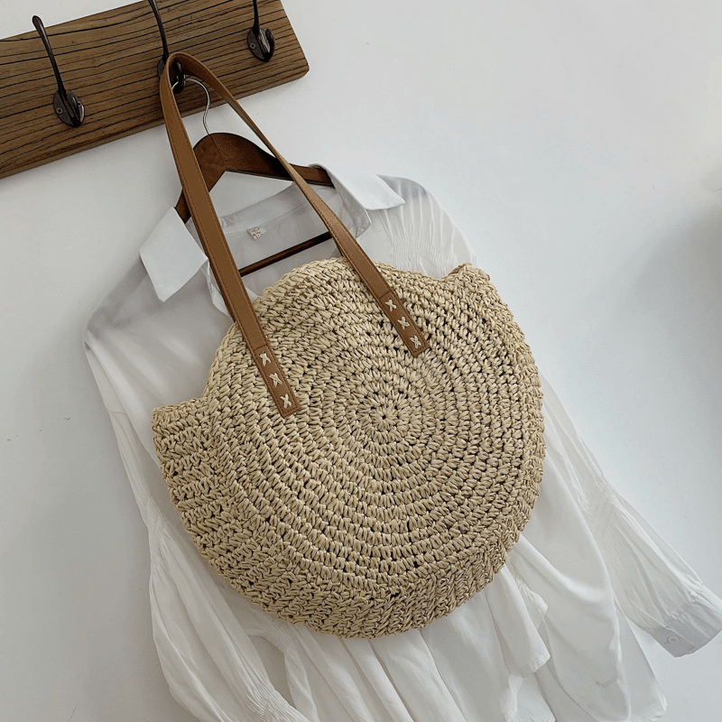 Women Summer Beach Large Capacity Straw Woven Handbag Tote Bag - MRSLM