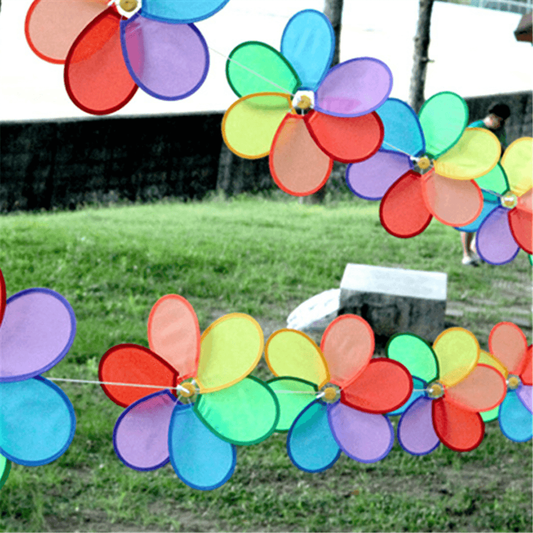 8Pcs Rainbow Flower Windmill Garden Wind Spinner Festival Outdoor Camping Decor - MRSLM