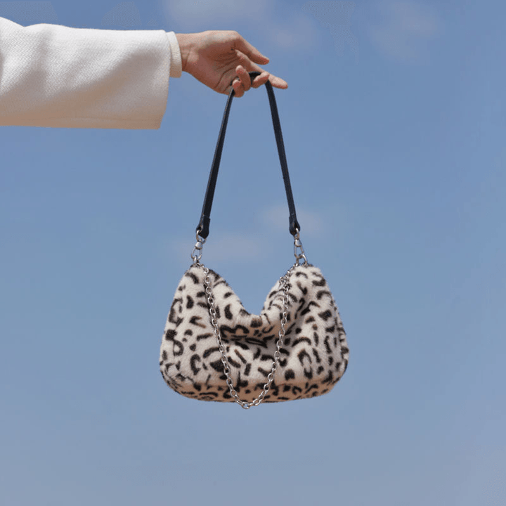 Women Felt Soft Casual Fashion Leopard Pattern Underarm Mini All-Match Handbag Shoulder Bag - MRSLM