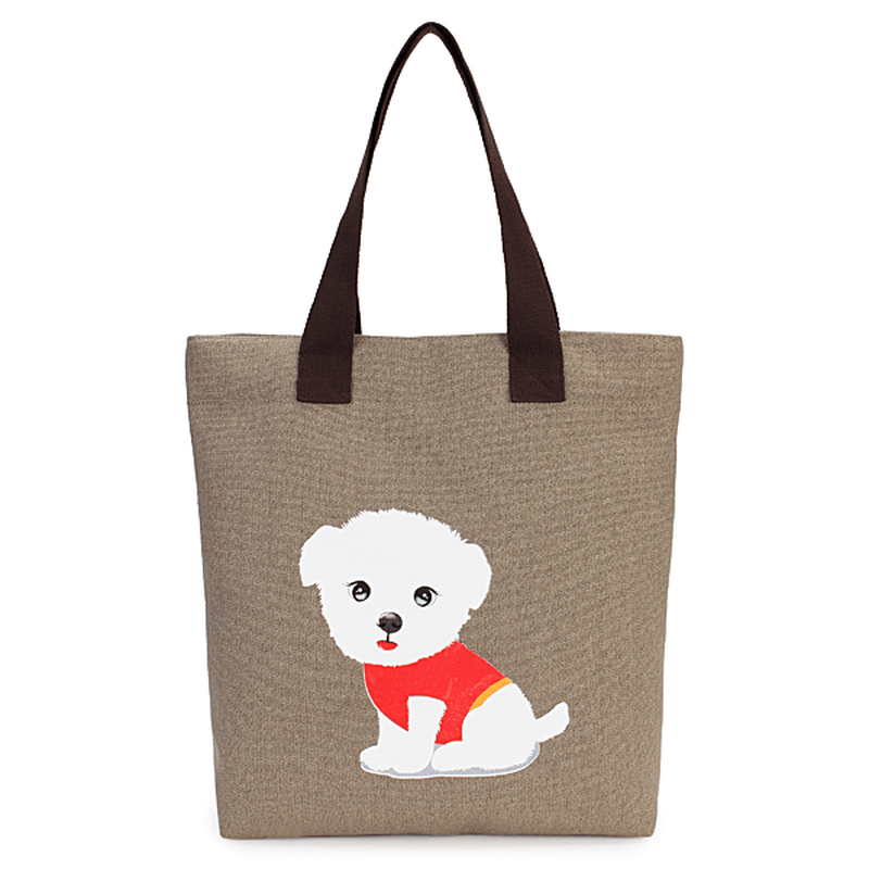 Women'S Lovely Handbag Dog Pattern Shoulder Canvas Zipper Bags - MRSLM