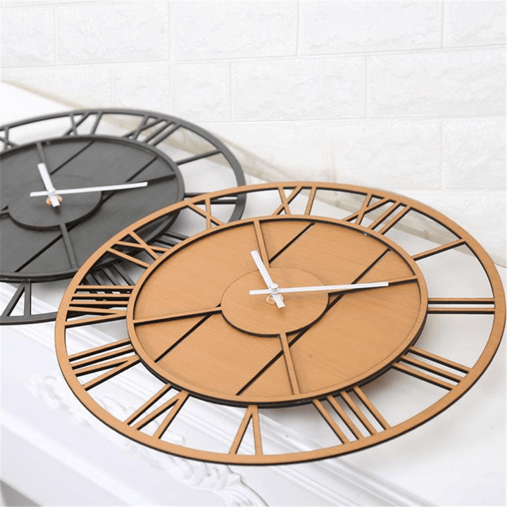 Modern Wall Clock round Silent Movement Skeleton Roman Numeral Home Minimalist Room Clock - MRSLM