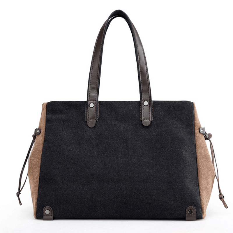 Women Quality Canvas Casual Large Capacity Color Block Tote Bag Handbag - MRSLM