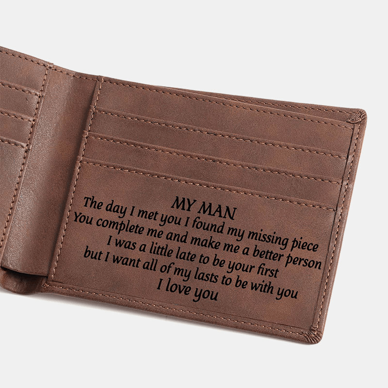 Men Bifold Leather Wallets Laser Laser Lettering PU Leather Card Holder Coin Purse Wallets - MRSLM